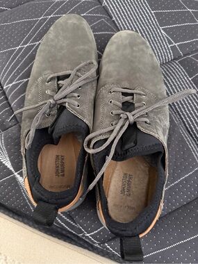 Johnston & Murphy Gray Suede Lace-Up Sneakers with Tan Heel Accent